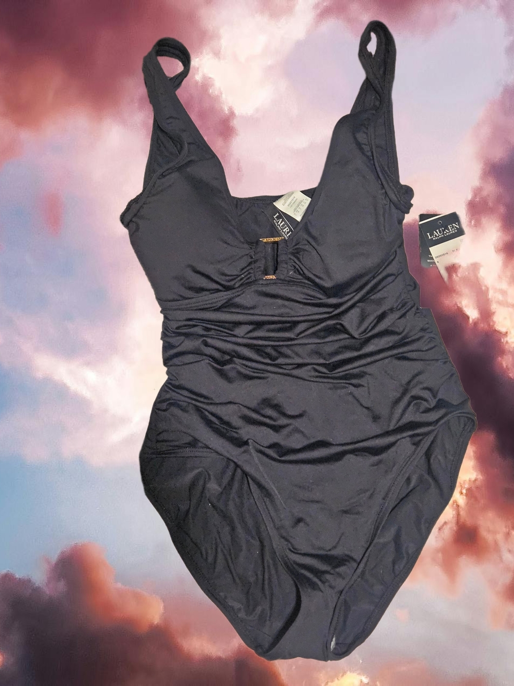 Lauren Ralph Lauren Black Ruched One-Piece Swimwear